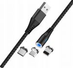 Kabel Magnetyczny USB A MICRO USB + TYPE-C - do Lightning iphone 3w1 NYLON