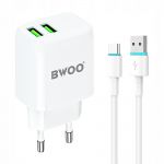 UNIWERSALNA ŁADOWARKA ADAPTER 2,4A 2 X USB + KABEL USB-A na TYP-C BWOO