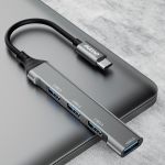 Dudao HUB 4w1 USB-C - 4x USB-A (3 x USB2.0 / USB3.0) 6,3cm czarny (A16T)